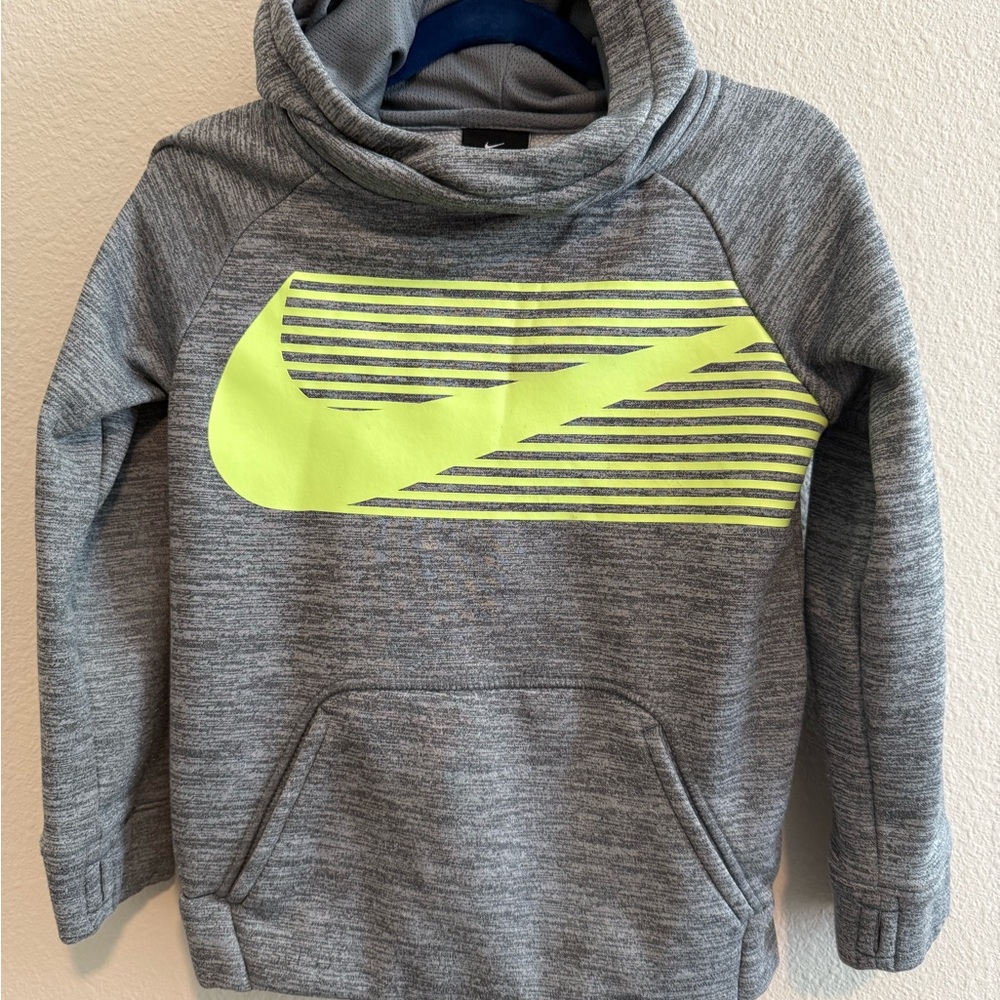 Nike Kids Gray Sweatshirt with Neon Yellow Swoosh